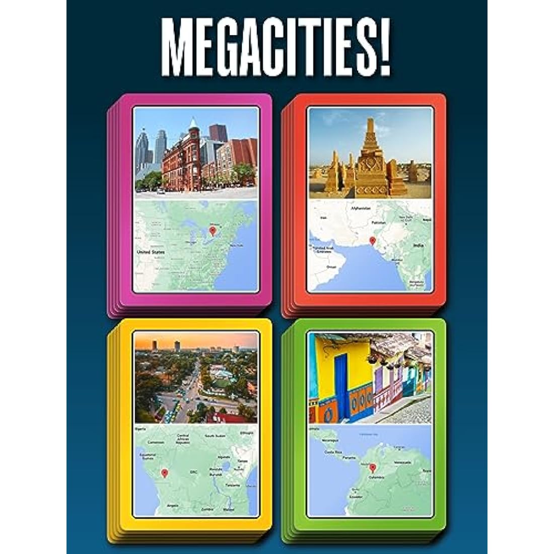 SMART CARDS Megacities, 7 games in 1, Pairs, Snap, Trumps, Rummy, Memory Quiz, Learn Facts, 50 Cards, Travel Game, Gift, Stocking Filler, Age 5+, 1-8 Players