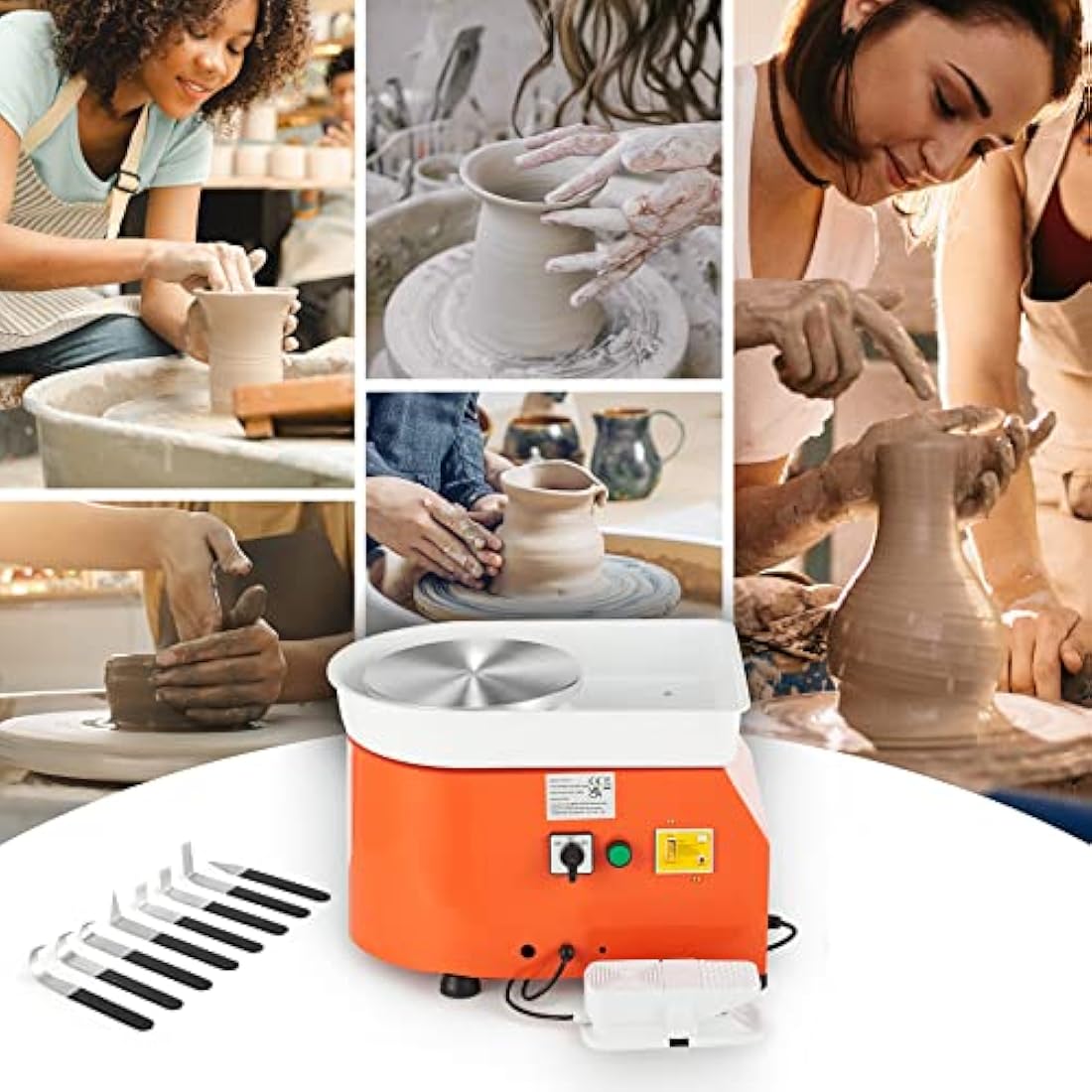 CREWORKS 350W Electric Pottery Wheel, 25cm Turntable Potter's Wheel for Kids Adults, Adjustable Speed Pottery Clay Shaping Machine with Foot Pedal Sculpting Tools, DIY Pottery Kit for Beginners & Pros