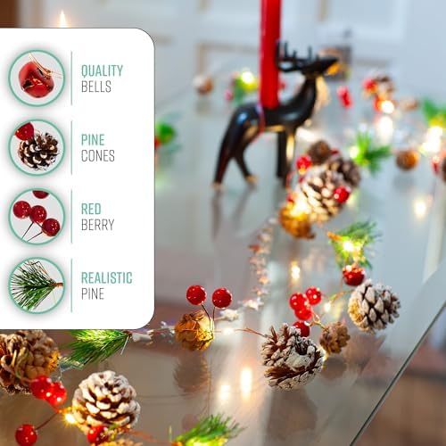 GloBrite Christmas Garland - 2M Pre-Lit Decoration with 20 LEDs for Fireplace, Indoor, and Stairs