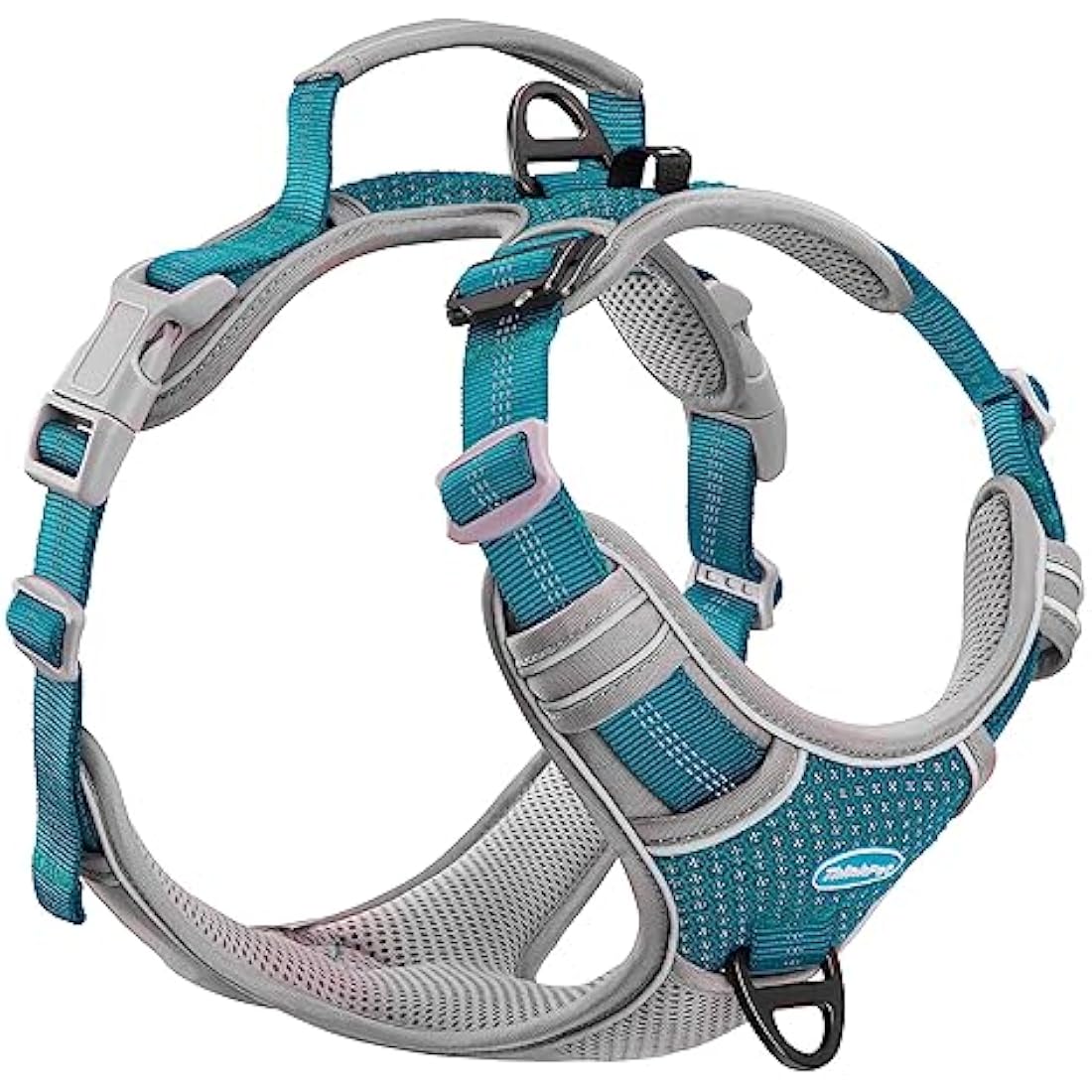ThinkPet No Pull Harness Breathable Sport Harness with Handle-Dog Harnesses Reflective Adjustable for Medium Large Dogs,Back/Front Clip for Easy Control S Bright Teal