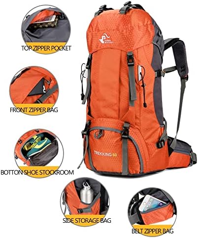 Bseash 60L Waterproof Hiking Camping Backpack with Rain Cover, Lightweight Outdoor Sport Travel Daypack Rucksack for Climbing Skiing