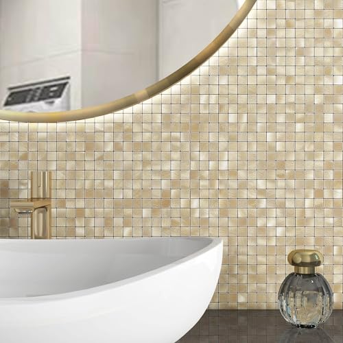 BeNice Stick on Splashback Tiles Self Adhesive Kitchen Wall 3D Sticky Metal Mosaic Stickers(10 Sheets,Champagne Gold)