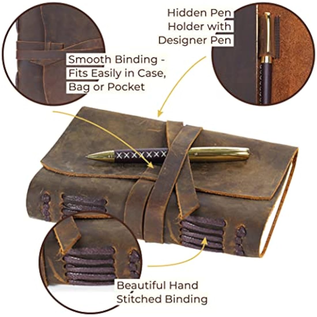 Leather Journal Gift Set Handmade Antique Leather Bookmark + Pen, Rustic Writing Notebook Present With Box Unlined Bound Daily Notepad For Men & Women, Travel Diary Ideal To Write In 18x13cm
