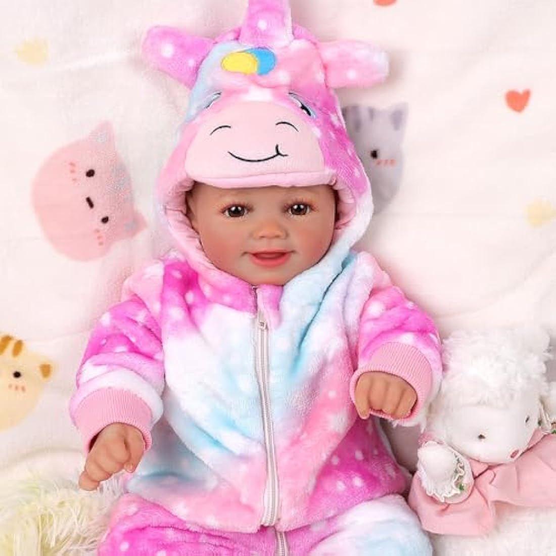 BABESIDE 17 Inch Reborn Baby Dolls Girl Sunny – Smiling Realistic Baby Doll with Soft Cloth Body, Lifelike Newborn Girl with Outfit & Accessories for Kids Age 3+