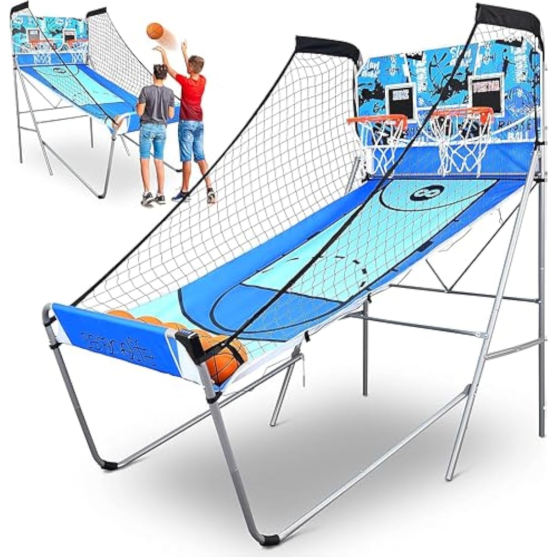 SereneLife Basketball Arcade Game, Foldable Dual Shot Basket Ball Hoop Game, Outdoor Sport Indoor Home Arcade Room w/ Digital LED Scoreboard & Play Timer, Electronic Shooting Machine for Kids & Adults