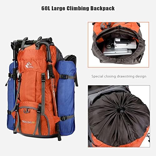 Bseash 60L Waterproof Hiking Camping Backpack with Rain Cover, Lightweight Outdoor Sport Travel Daypack Rucksack for Climbing Skiing