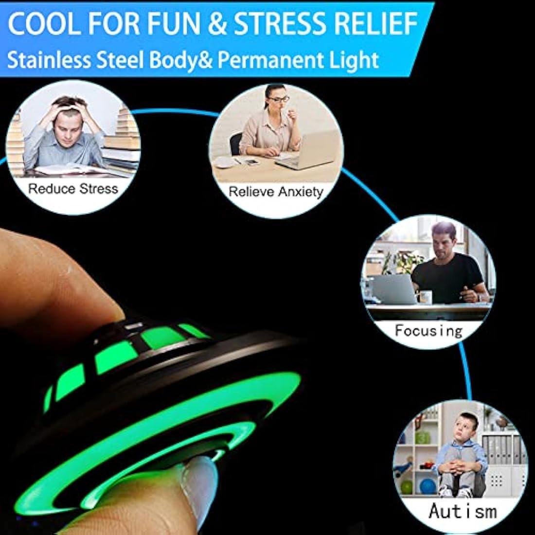 Space Fidget Spinners Metal for Kids Adults, UFO Finger Hand Spinner, Fidget Sensory Toys, Stress Relief Toy, Luminous Night Effects, Desk Office Toy, Holiday Stocking Stuffer, Present