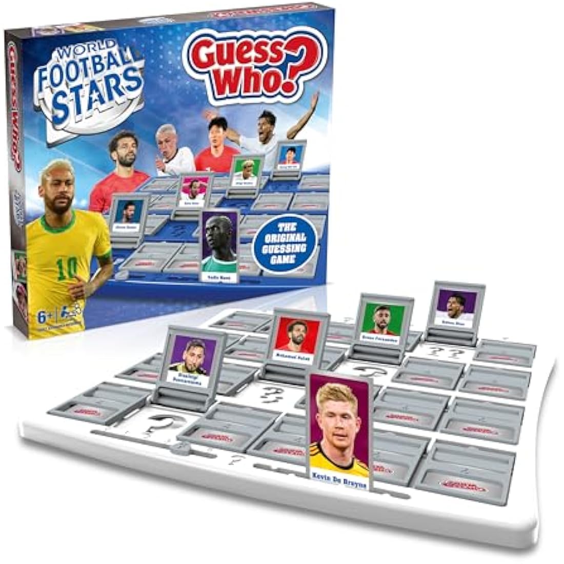 Winning Moves World Football Stars Guess Who? Board Game, Play with Messi, Ronaldo, Harry Kane, Neymar, Salah and Foden, easy to set up 2 player game for ages 6 plus , great gift for football fans