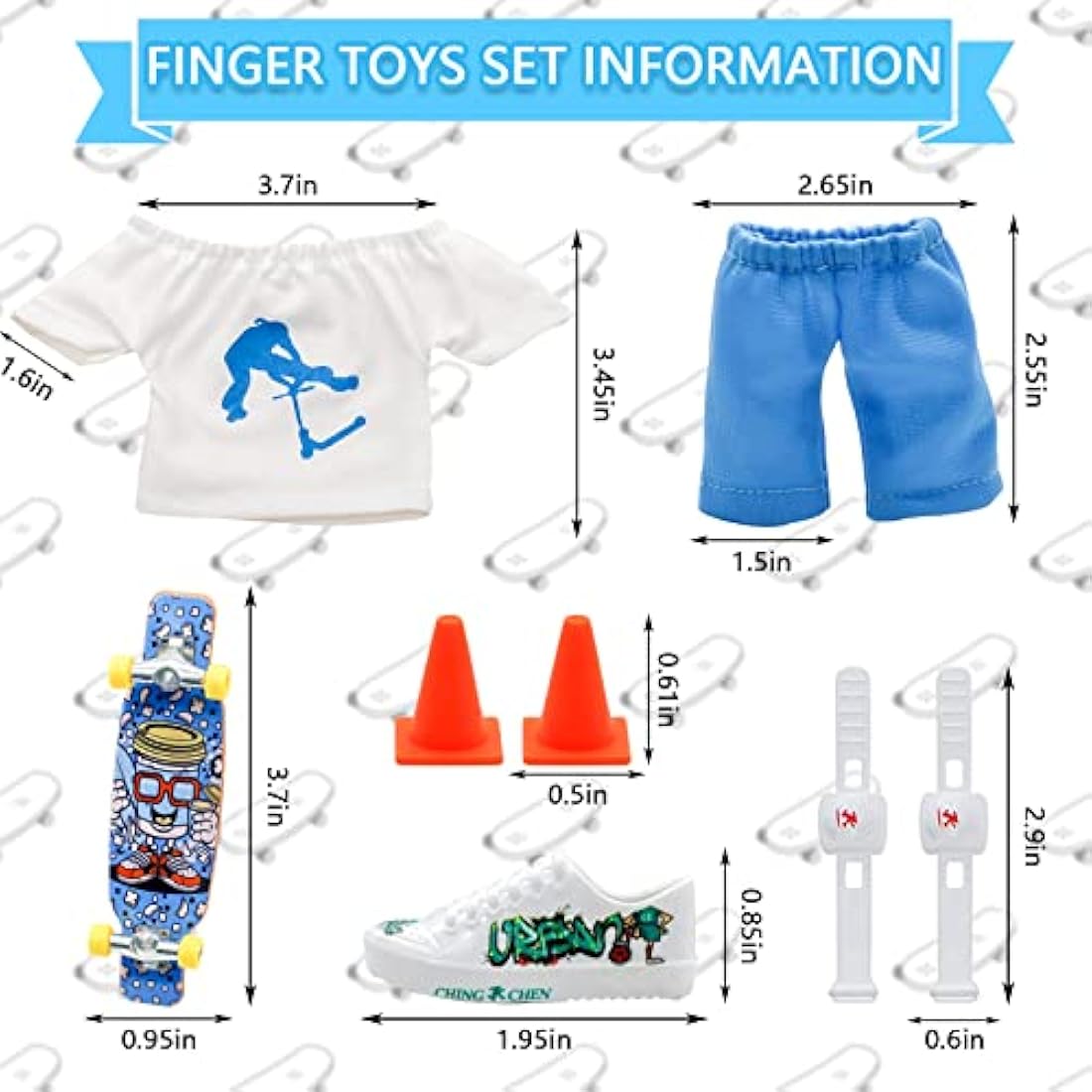 Morofme Mini Finger Toy Set: Finger Skateboards, Shoes, Pants & Knee Pads for Graffiti Fingerboard for Kids & Adults