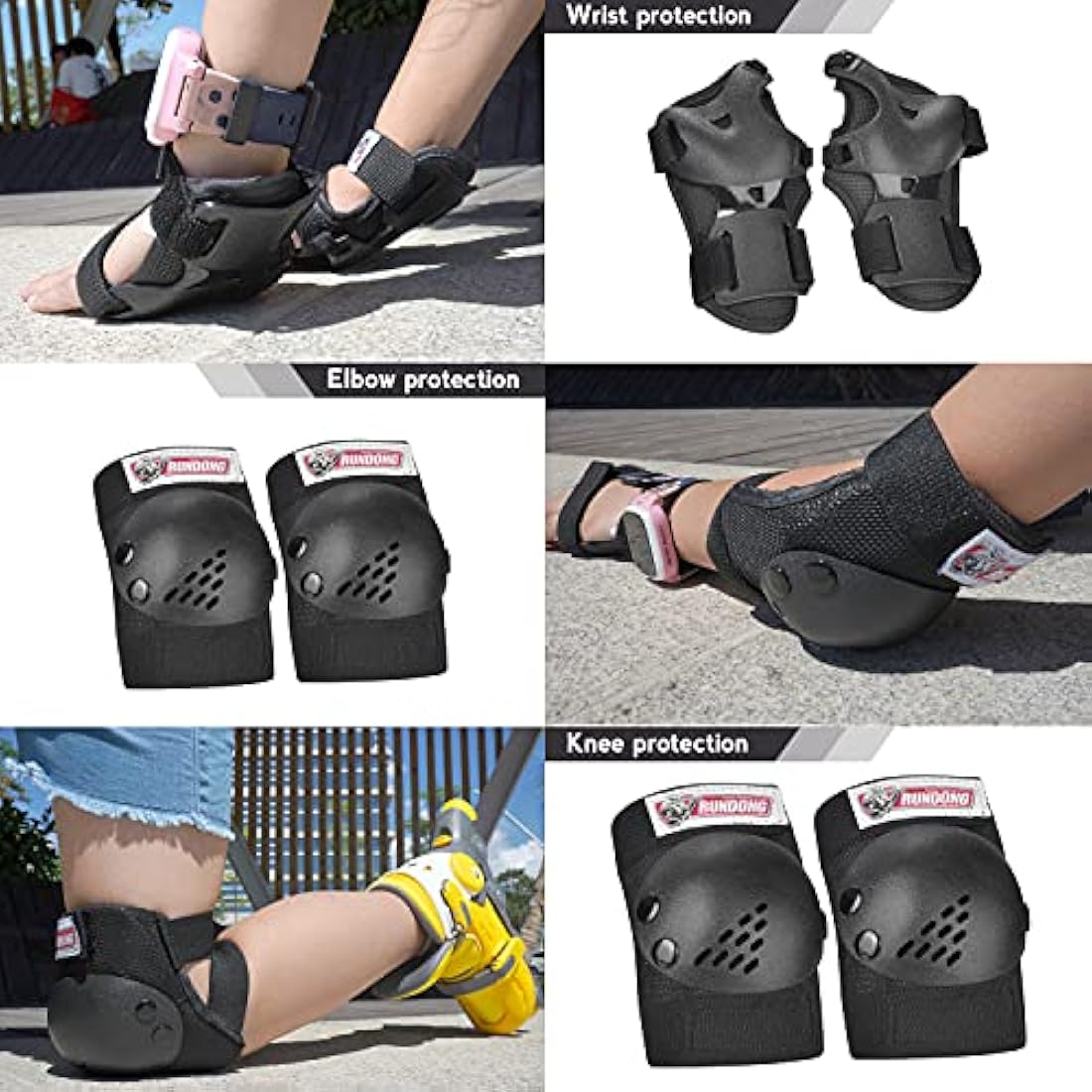 Youth/Kids Knee Pads Elbow Pad Wrist Guards Protective Gear Set for 3-15 Years Child Roller Skates Skateboard Inline Rollerblading Cycling BMX Bike Skating Scooter Riding and Other Outdoor Sports