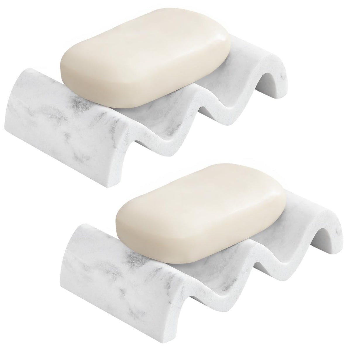 Luxspire Soap Dish, Marble Soap Dish, Self-draining Tray, Soap Holder Saver for Shower, Bathroom, Sink, Kitchen and Countertop, Gravel White, 2 Pack