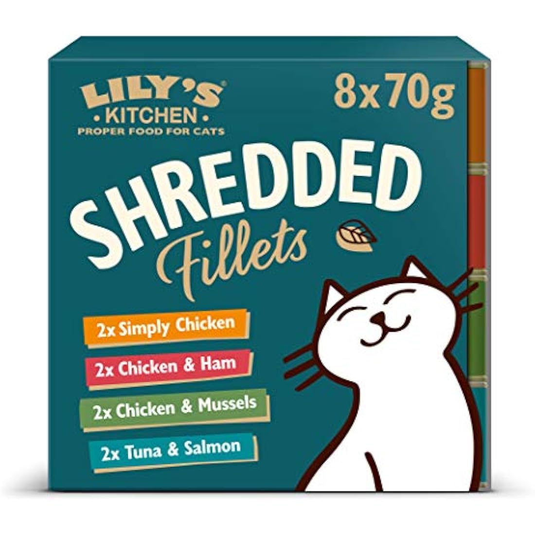 Lily's Kitchen Natural Adult Wet Cat Food Tins - Shredded Fillets Multipack - Complete Grain-Free Recipes, Pack of 4 (8 x 70g)