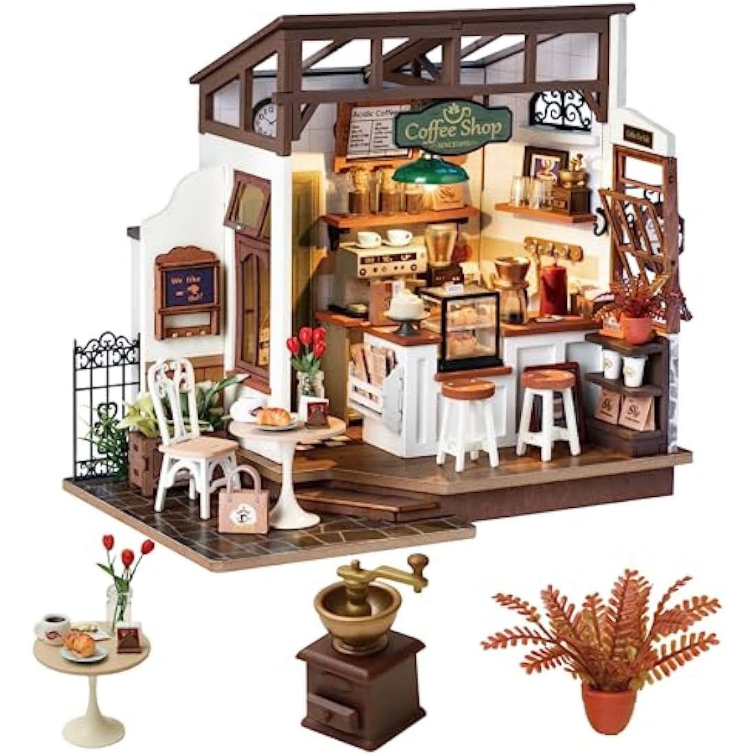 Rolife Model Kit NO.17 Café Shop-DIY Miniature House Kit For Adults Mini House Building Kit Dollhouse Model Home Desk Decoration Gift Idea DG162