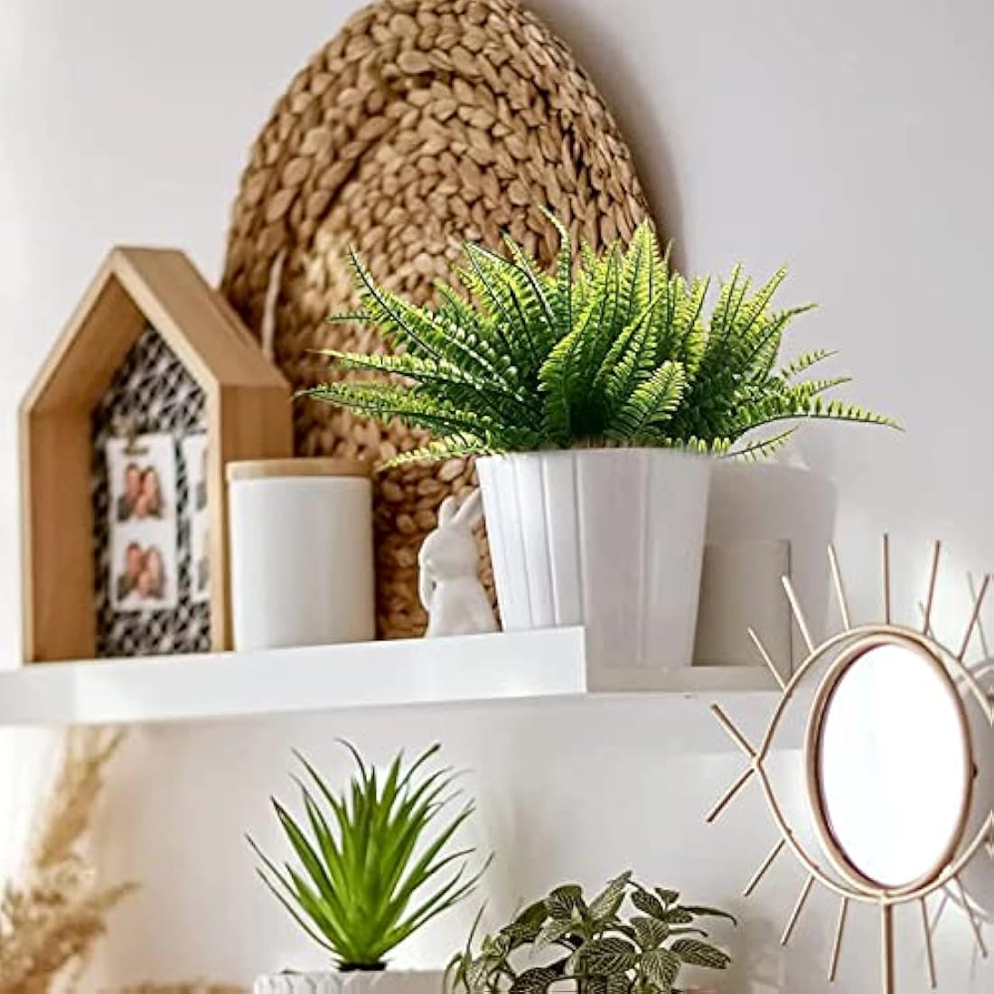 ToKinCen 12Pcs Artificial Fern Outdoor Faux Fern Plants Fake Boston Fern Plants Plastic Greenery Bushes Shrubs Bundles Patio Basket Pot Hanging Garden Planter Indoor Outside Decor