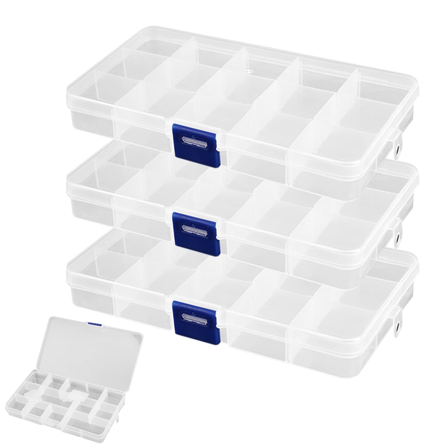 3 Pcs Small Organiser Box, 15 Grids Bead Storage Box with Compartments, Craft Box