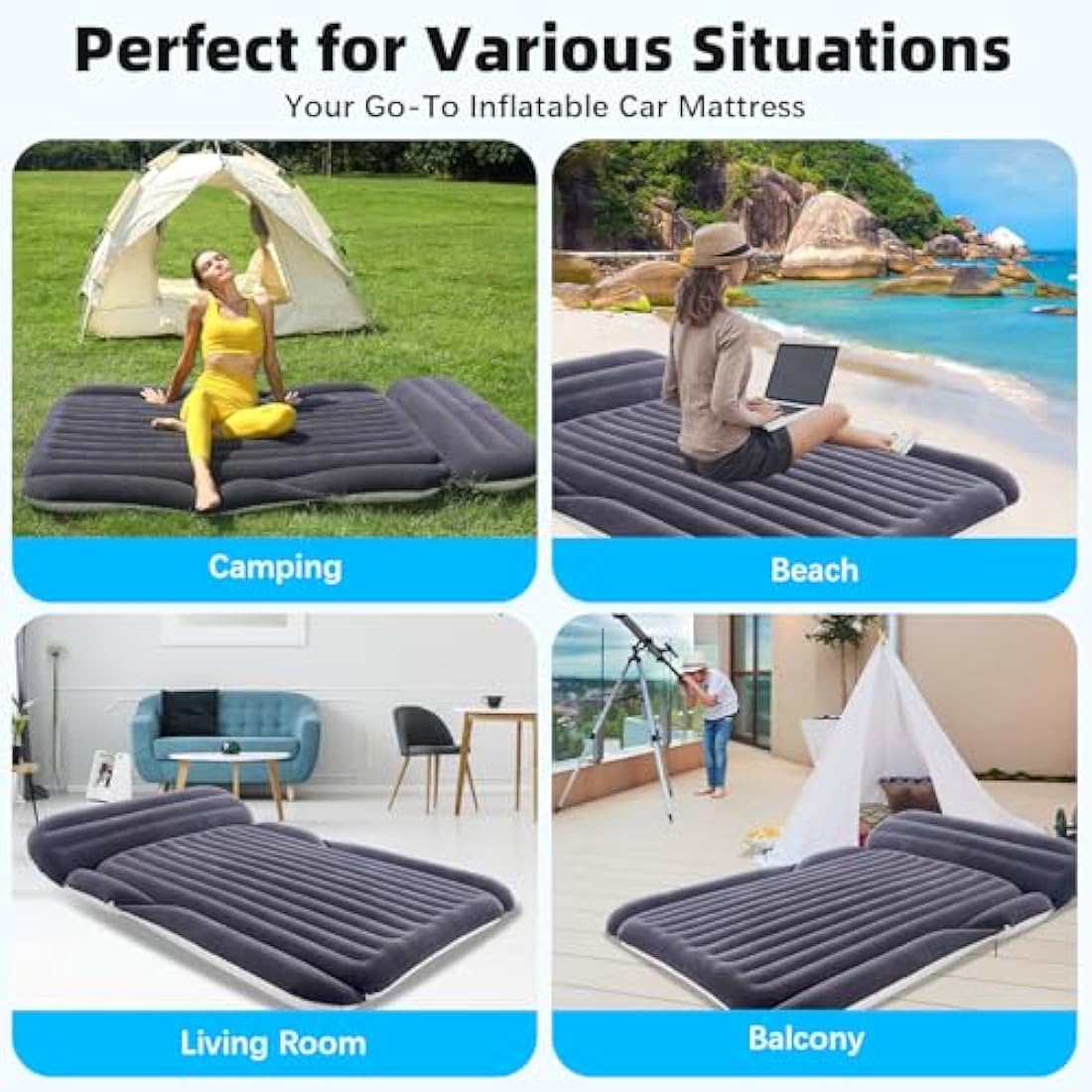 KMZ Inflatable SUV Air Mattress with Pump Car Air Mattress Outdoor Car Bed for Back SUV Portable Sleeping Pad Mattress