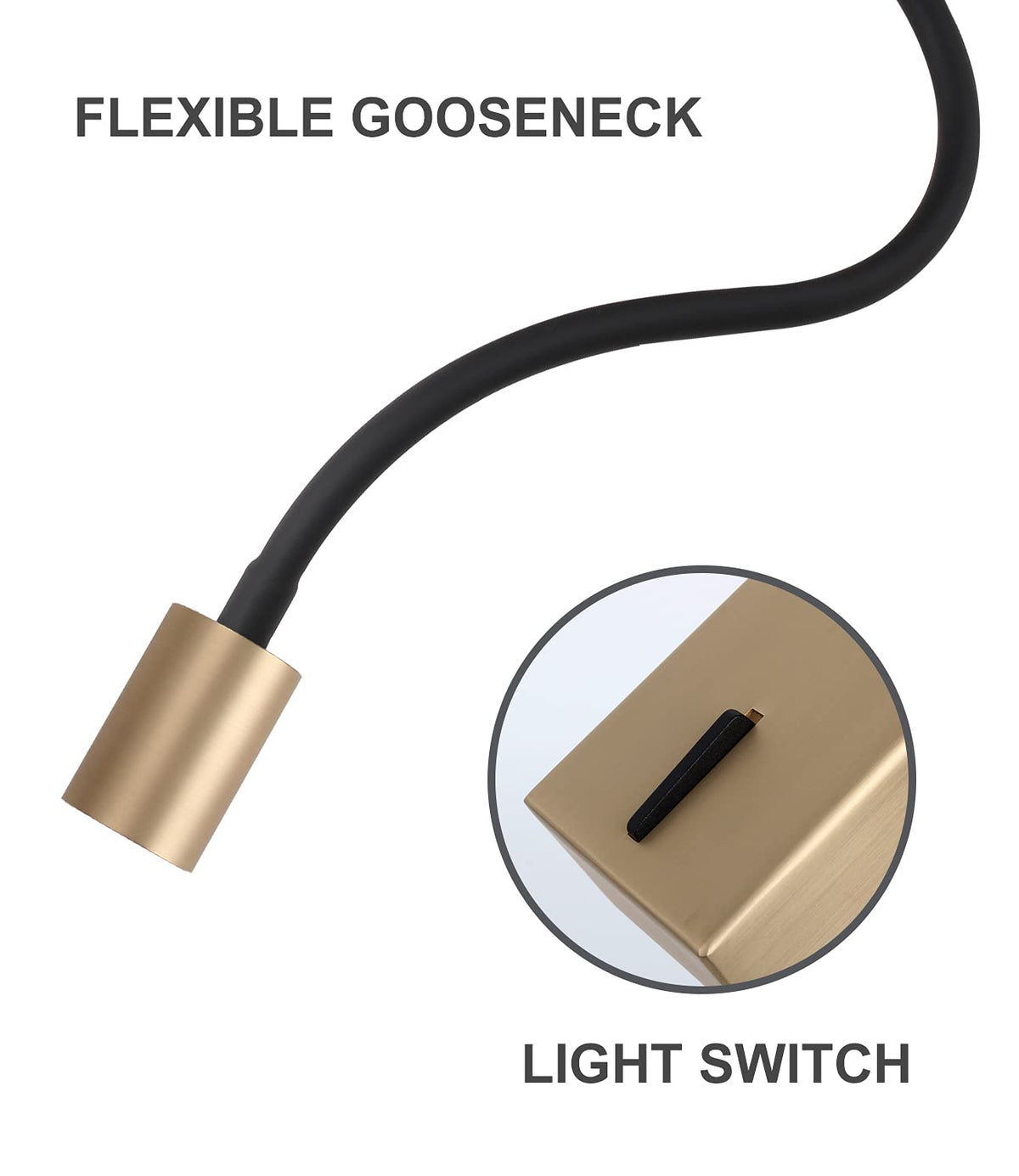 DAWALLIGHT LED Wall Reading Light, 5W Wall Mounted Antique Brass Reading Gooseneck Lamp Bedside for Bedroom Desk Stairs Study Room with Switch