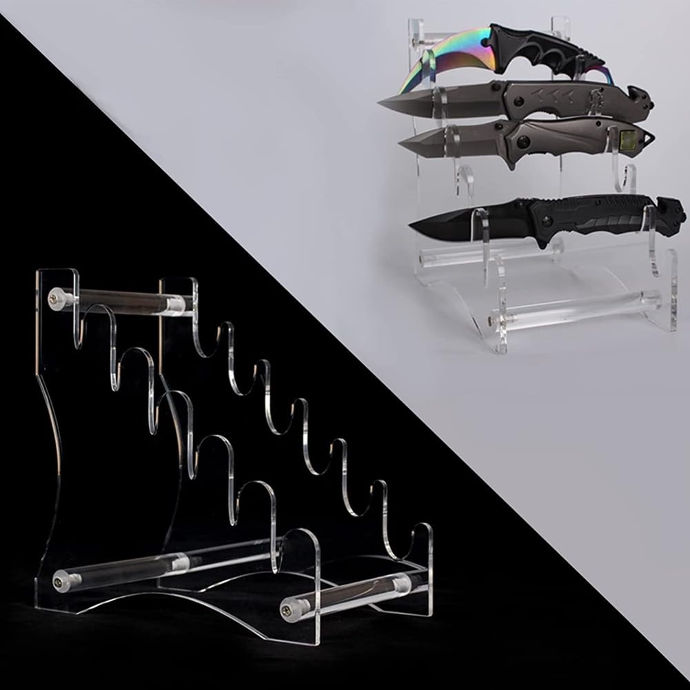 Comphic Acrylic Knife Display Stand - 6-Tier Detachable Knife Rack, Light Weight Pocket Knife Storage Rack