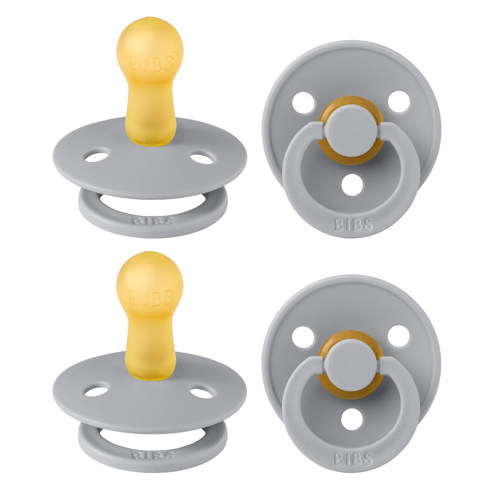 BIBS Dummies Colour 4-Pack, BPA Free Dummy Pacifier, Round Nipple Soothers, Natural Rubber Latex, Made in Denmark, Size 2 (6-18 Months), Cloud