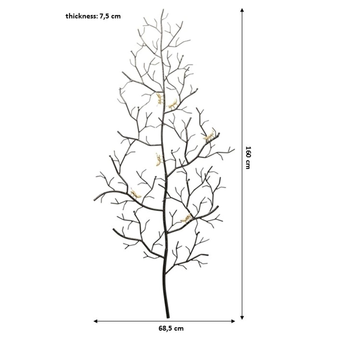 Kare Design Coat Rack Ants On A Tree Big, Gold, Black, steel powder-coated, ant figures design, wall coat hanger for robe and clothes, for hallway