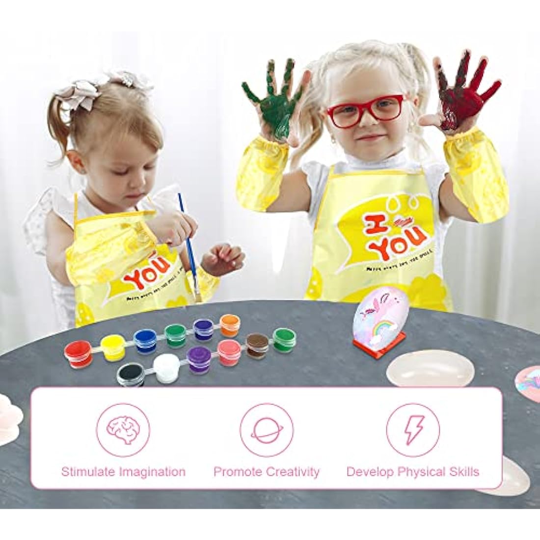 Lekebaby Unicorn Rock Painting Kit, Arts and Crafts for Kids 3-12 Years Old, Presents for Girls Boys Age 3+, Pink