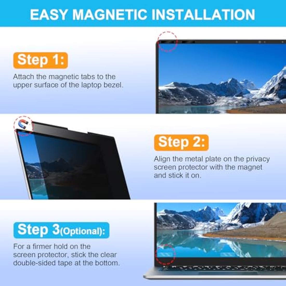 ZOEGAA Laptop Privacy Screen 14 Inch 16:9,Magnetic Removable Anti-Glare Blue Light Blocking Laptop Privacy Screen, Compatible with Dell/Lenovo/HP/Huawei/Acer/Asus