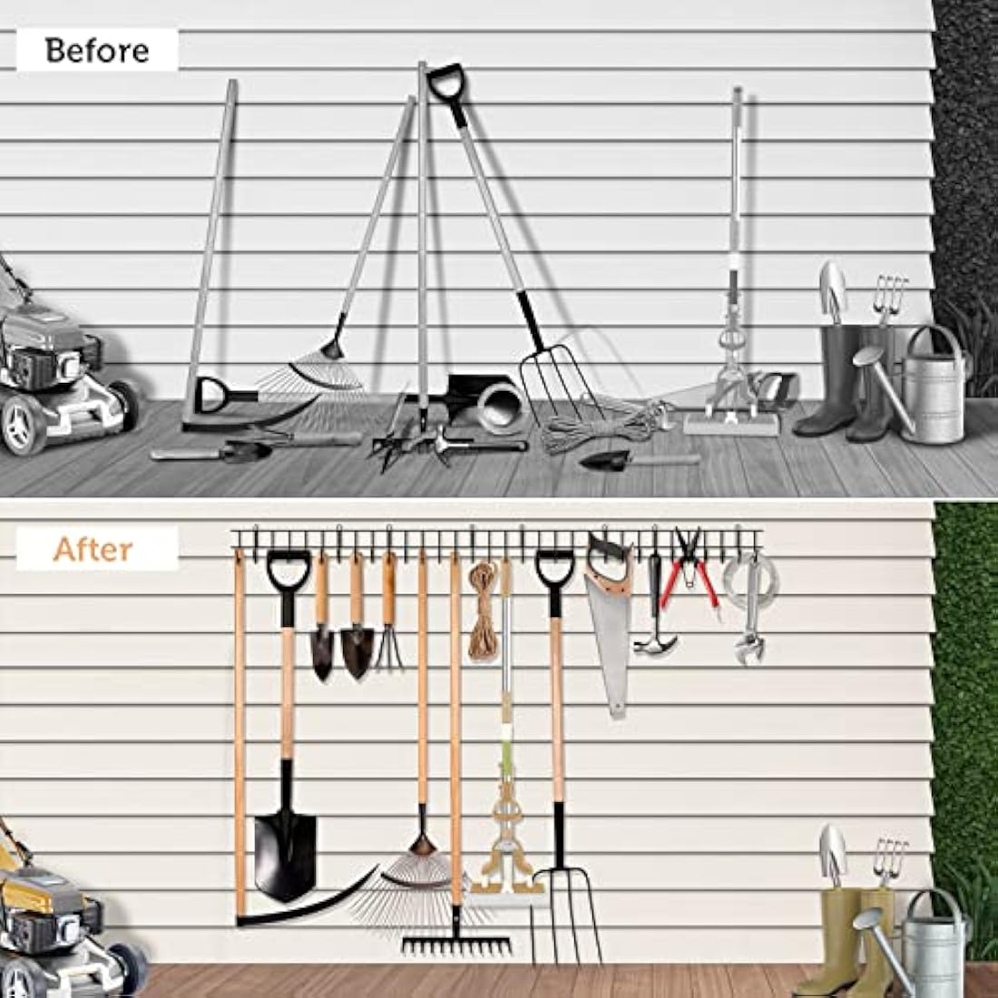 zacurter Garden Tool Rack Garage Tool Organizer Wall Mount Tool Holder Yard Hangers Organizer Heavy-Duty Hook Wall Storage Rack Holds Garden Tools, Shovels, Rakes, Hoses, Ropes (64 inches/160cm)