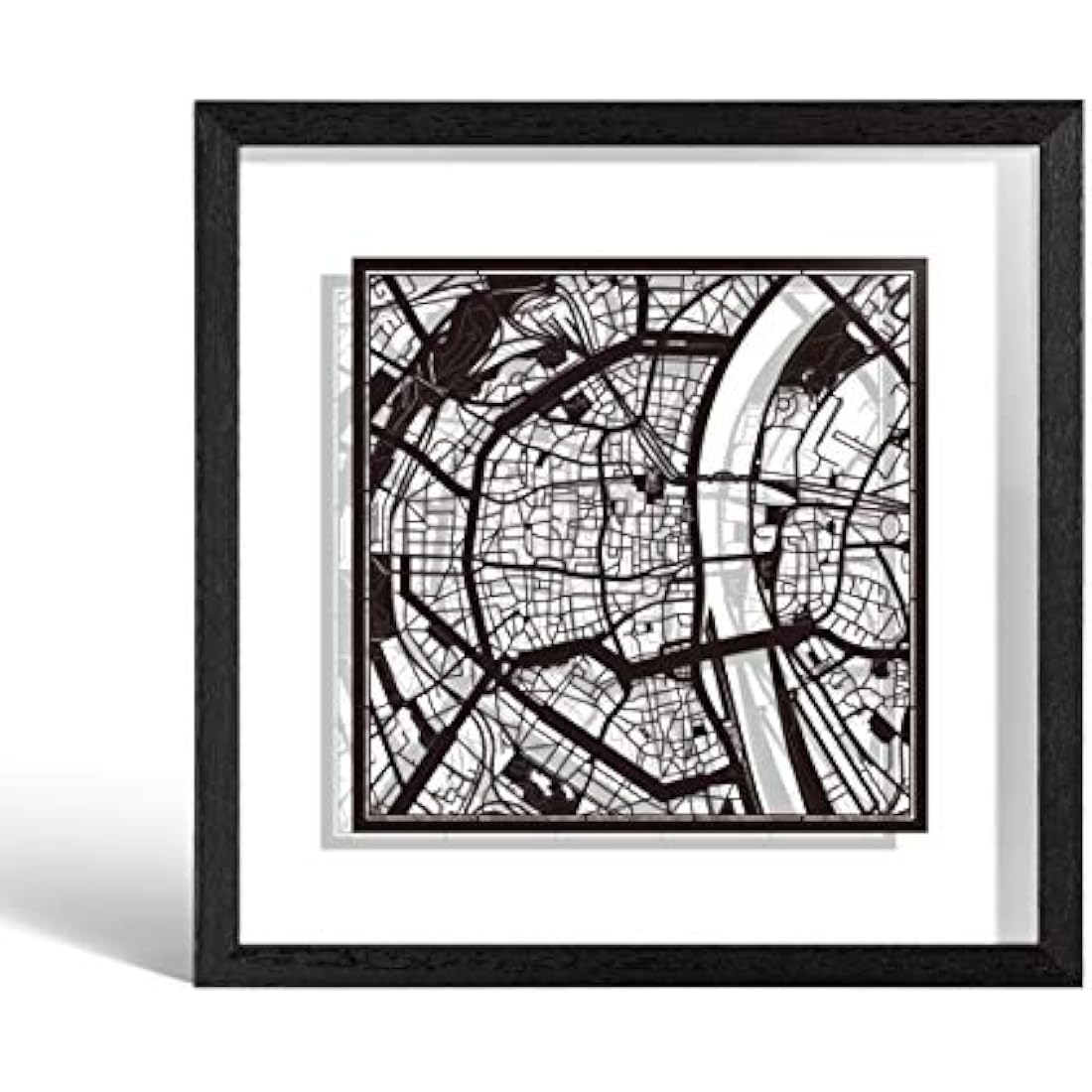 O3 DESIGN STUDIO Cologne Marco de Papel para mapas, Black map, Black frame, 9x9 inches, Gift Boxed, 2 background color, self-changing, Paper Art