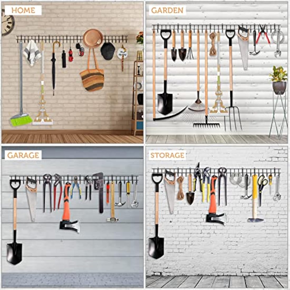 zacurter Garden Tool Rack Garage Tool Organizer Wall Mount Tool Holder Yard Hangers Organizer Heavy-Duty Hook Wall Storage Rack Holds Garden Tools, Shovels, Rakes, Hoses, Ropes (64 inches/160cm)