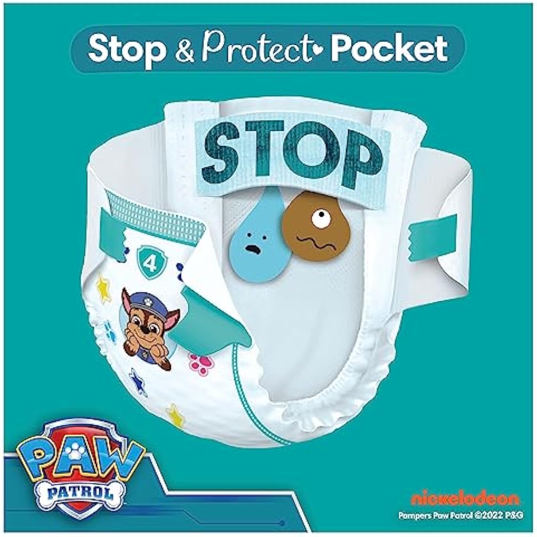 Pampers Baby-Dry Paw Patrol Edition Size 5, 186 Nappies, 11kg - 16kg, Monthly Pack, with A Stop & Protect Pocket to Help Prevent Leaks at The Back