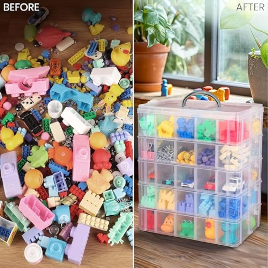 BELLE VOUS 5-Tier Craft Storage Box with 50 Compartments - Plastic Organiser Box for Medicine, Craft Supplies, Beads & Jewellery - Lego Storage Drawer