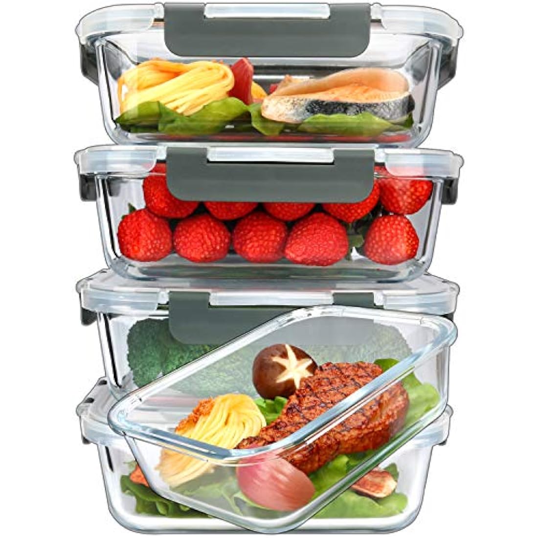 MCIRCO Glass Meal Prep Containers with Lids 1040ml Airtight Glass Food Storage Containers, Set of 5