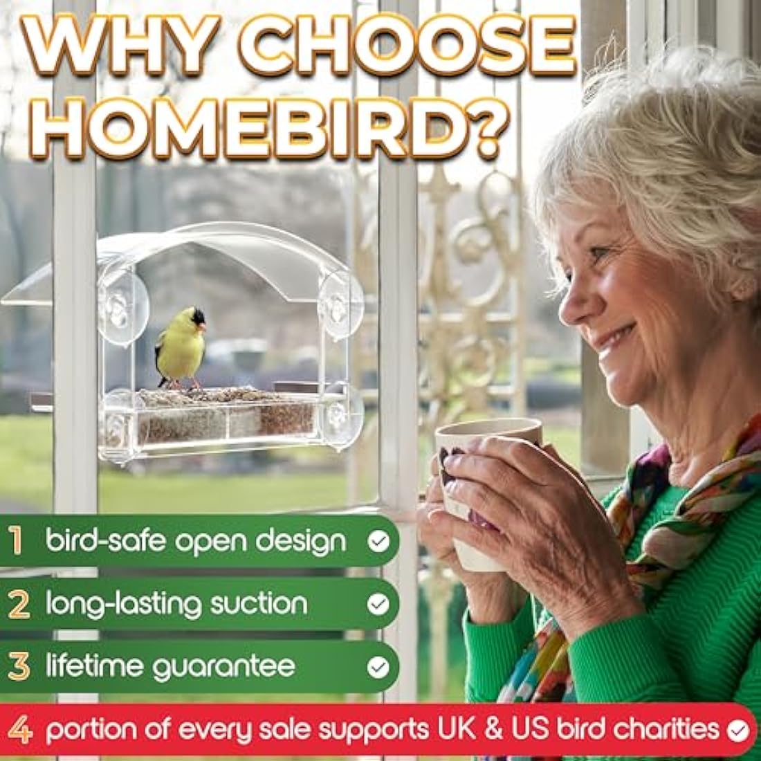 Window Bird Feeder with Strong Suction Cups HOMEBIRD Window Feeder with Removable Seed Tray For Bird Watching Bird Feeders for Small Birds Squirrel Proof Bird Feeder Box