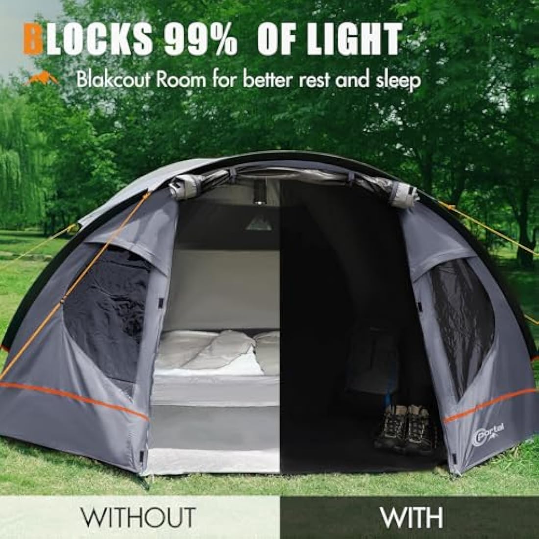 Portal 3-4 Man Tent with Porch, Camping Tent for 3 to 4 Persons with Sewn-in Groundsheet, 4000mm Waterproof Family Tent with Bedroom, Lightweight Dome Tent for Outdoor Garden Backpacking Hiking