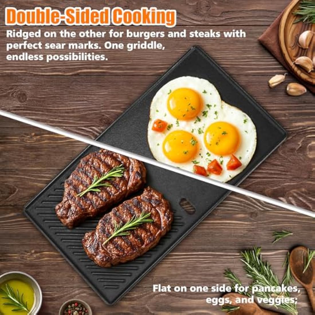 Denmay 13191 43.5CM x 23.5CM BBQ Griddle for 2 Burners Landmann EMAILLEE Triton 2 Bruleurs, Cast Iron Griddle Plate for Gas BBQ Griddle Plate, Heat Plate, 1 Pack
