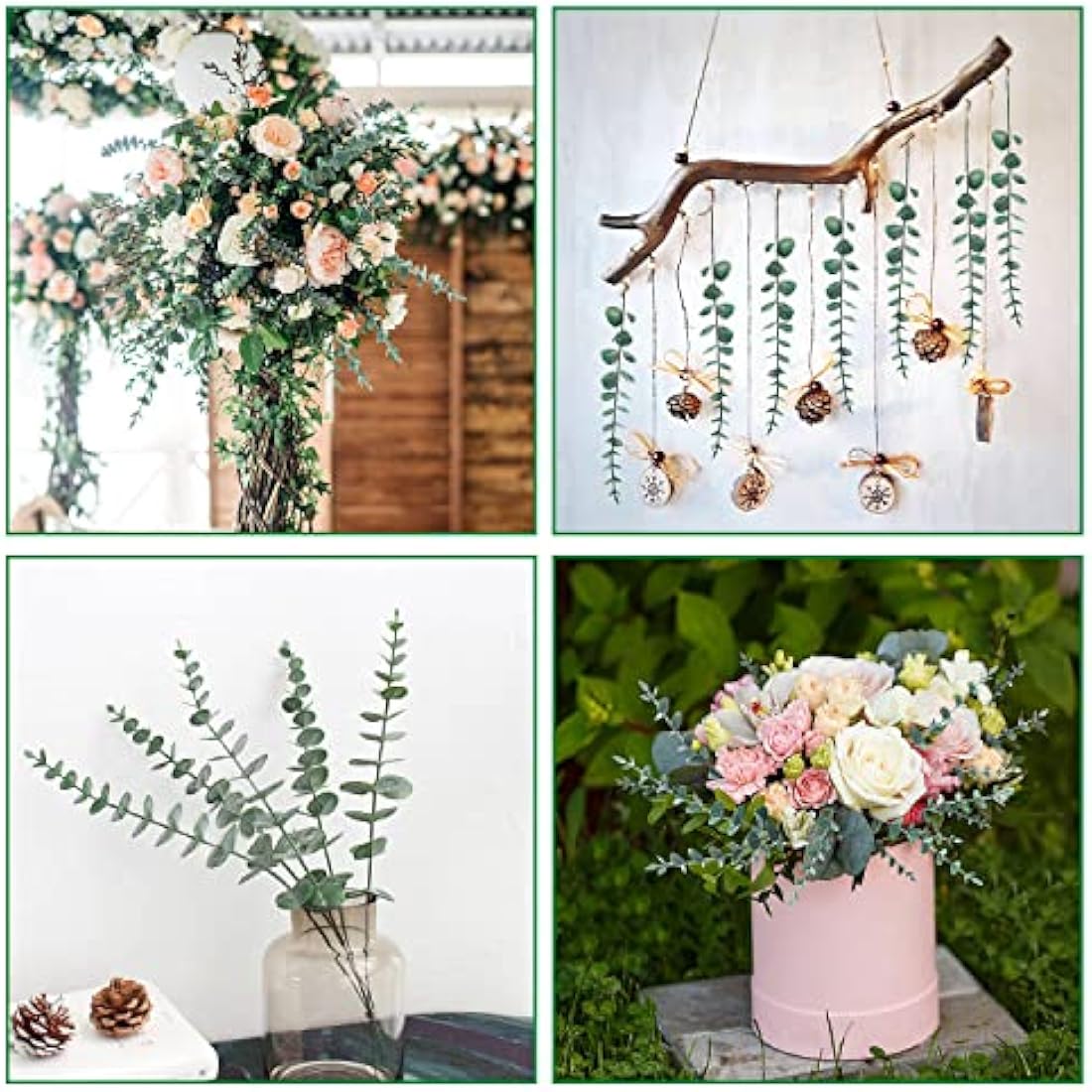 Yueshop 20PCS Eucalyptus Stems 38cm/15in Artificial Green with Hoarfrost Effect Vine Leaves Garland for Home, Wedding, Shop Decoration