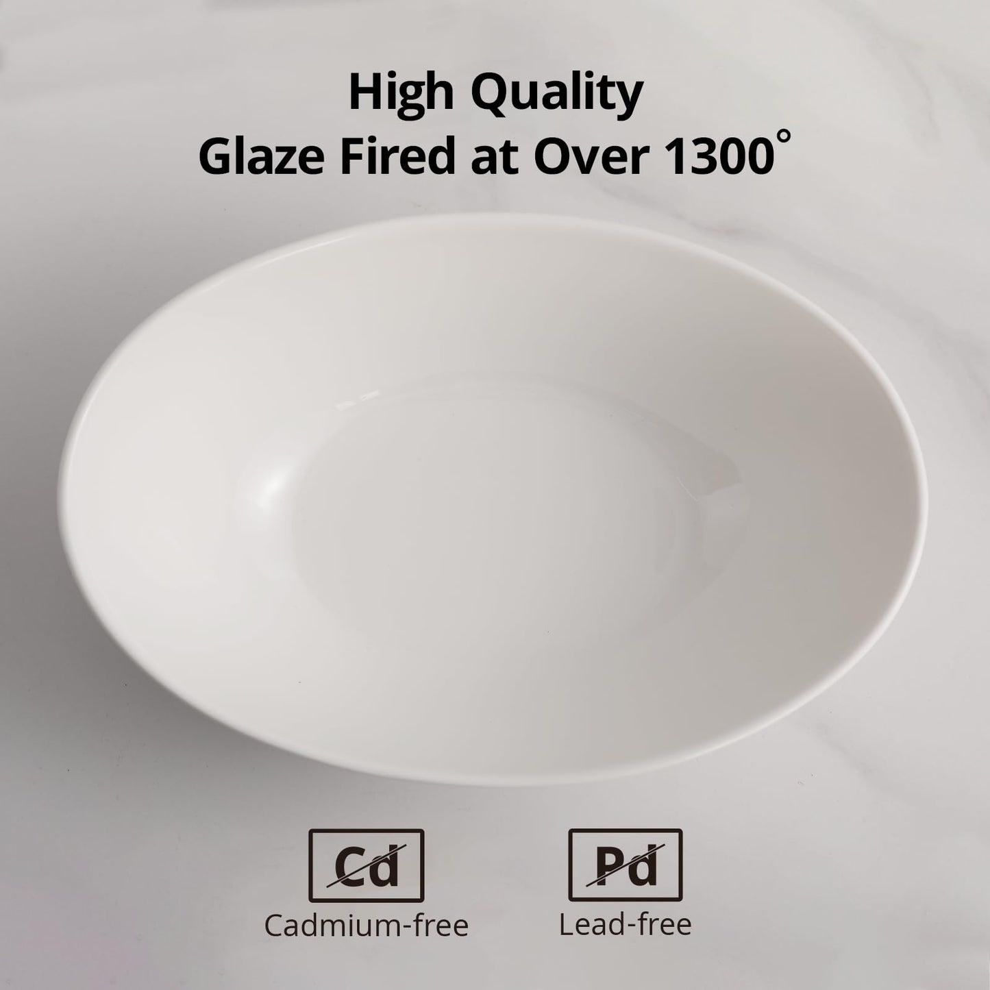 LIFVER Salad Bowl, 36oz White Porcelain Bowls Set of 4 for Pasta, Cereal, Soup, Dessert, Ramen, Microwave & Dishwasher Safe Oval Serving Bowl, 9" x