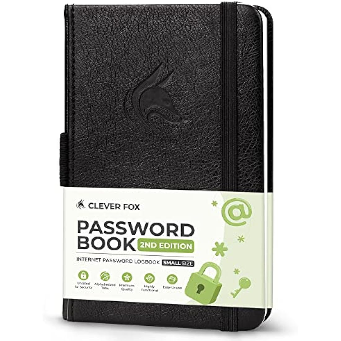 Clever Fox Password Book 2nd Edition Small – Pocket Password Keeper with Laminated Alphabetical Tabs – Internet Address Notebook & Login Details Organizer Journal – 8.9x14.2cm (Black)