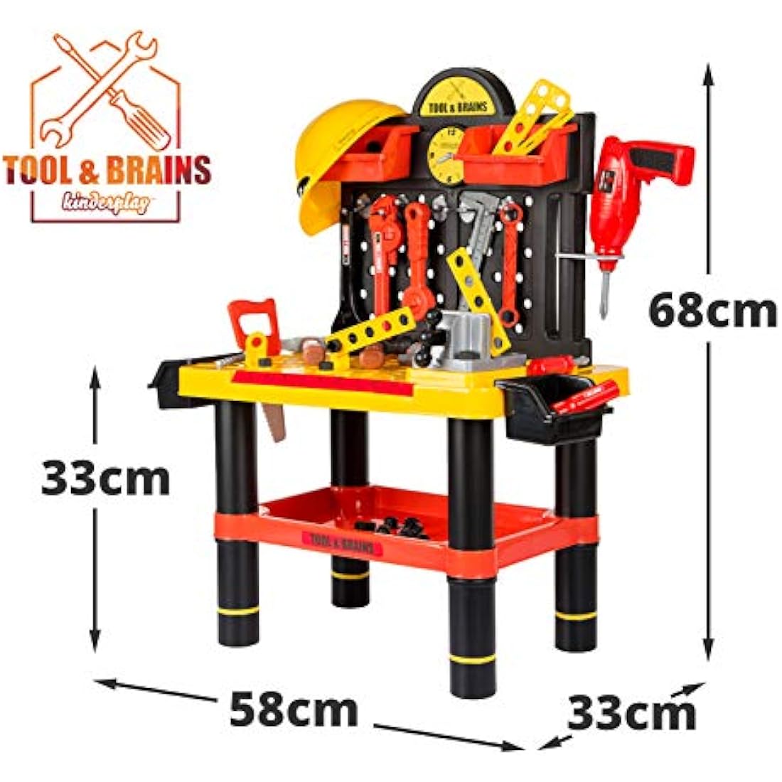 Kinderplay Kids Tool Bench | Kids Workbench - 50 pcs Kids Tool Set | Toll Bench for Toddlers| Kids Tool Box with Drill and Helmet | Kids Tool Kit "Tools&Brains”, KP2646