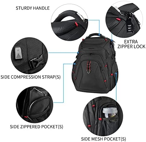 KROSER Travel Laptop Backpack 17.3 Inch XL Computer Backpack with Hard Shell Saferoom RFID Pockets Water-Repellent Business College Daypack Stylish School Laptop Bag for Men/Women-Black