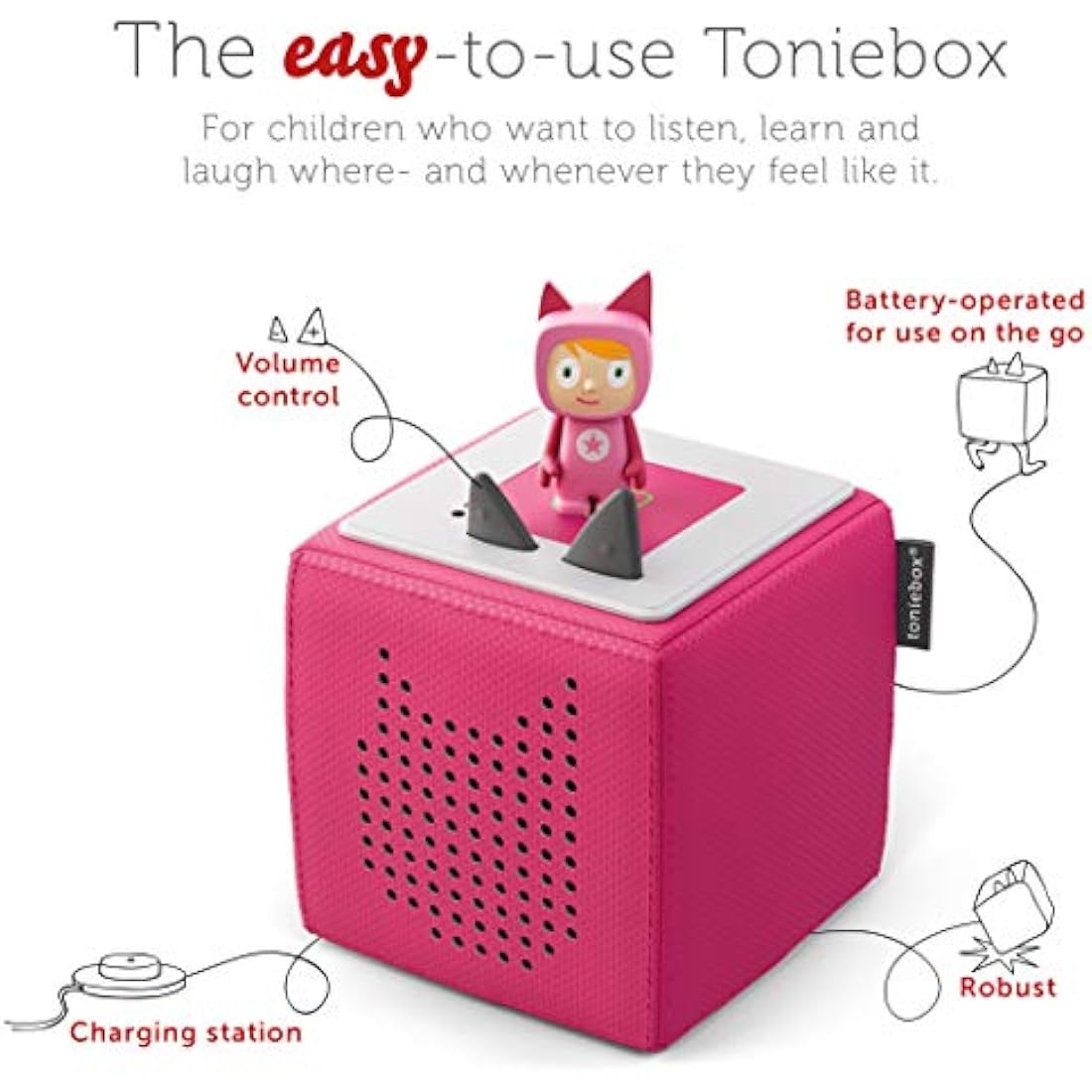 tonies Toniebox Julia Donaldson Bundle Incl. 1 Creative and 3 Characters, The Gruffalo, Zog, and Highway Rat, Kids Presents, Screen-Free Audiobooks and Kids Music Player, Early Learning Toys, Pink