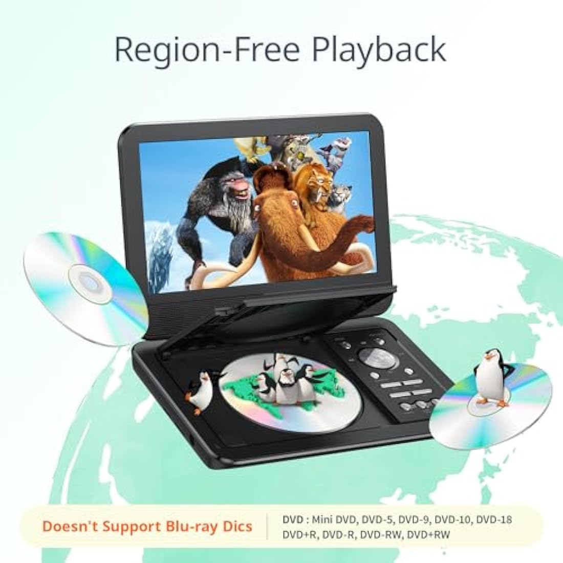 YOTON 12.5" Portable DVD Player with 10.5" HD Swivel Screen for Car and Kids, Built-in Battery, Earphone/AV-IN/AV-OUT/USB/SD Card/TV Sync and VCD/MPG/JEPG Formats(Not Support Blu-ray)