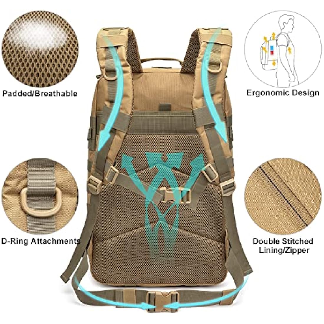 G4Free 40L Molle Backpack Large Pack Molle Shoulder Bag Rucksacks Daypack for Outdoor Hiking Camping Trekking Hunting