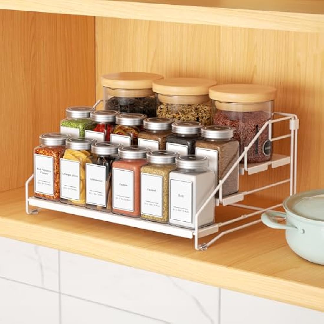 ZDDLOINP 4-Tier Spice Rack for inside cupboard, Kitchen Countertop Spice Rack, Depth Adjustable Spice Racks Organiser for Counter, Cupboard, Pantry White (1 Pack)