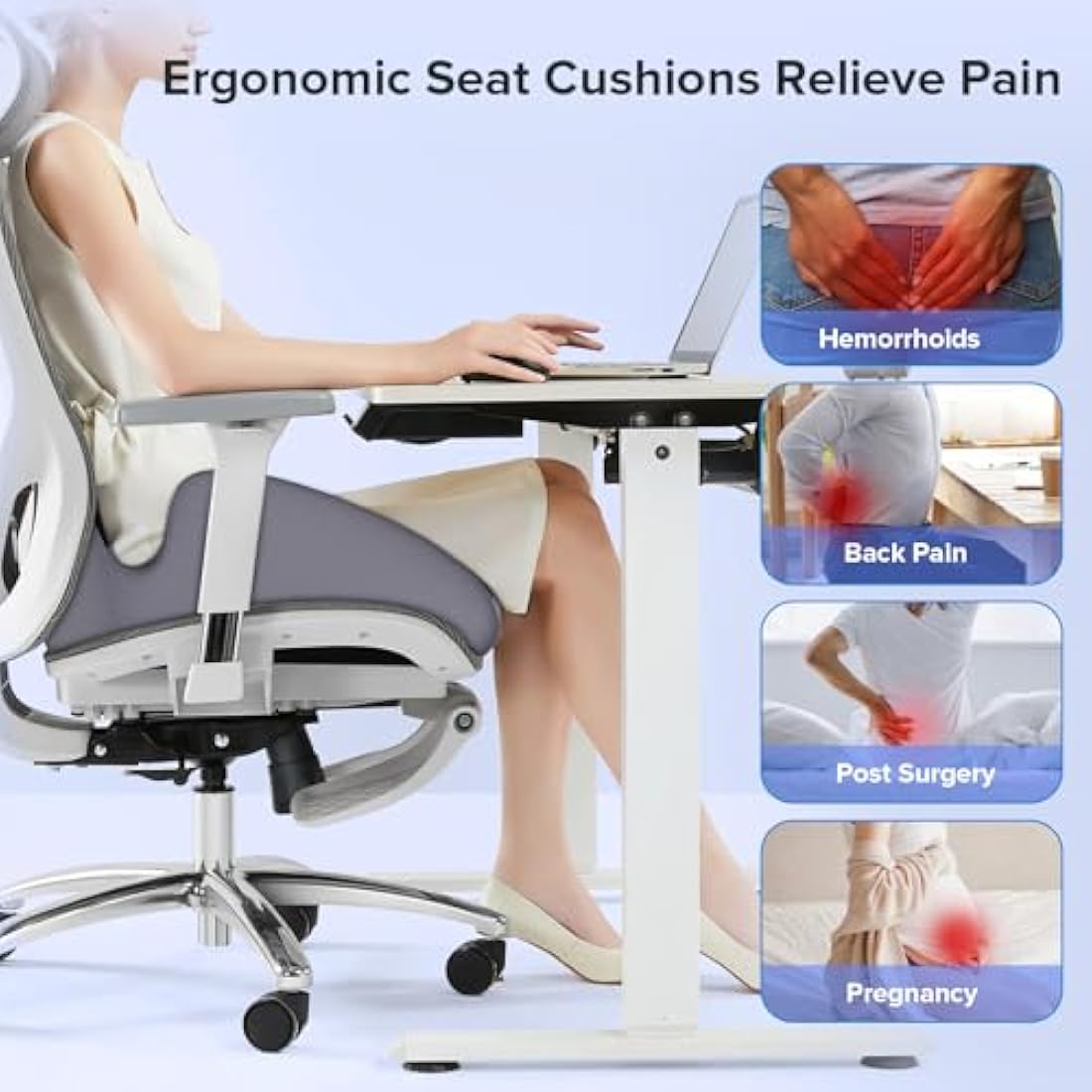 Memory Foam Seat Cushion for Relief Sciatica, Office Chair Cushion, Coccyx Cushion for Long Sitting, Ergonomic Orthopedic Cushion for Hip & Coccyx Pain Relief, Home, Car, Wheelchair, Gaming Chair