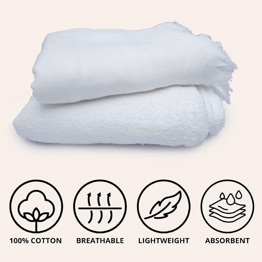 SweetNeedle Ihram Ehram Ahram for Men for Hajj and Umrah - 2 Towels with belt, White - Hygienic Natural 100% Pure Combed Cotton Towels 112 x 225 cm