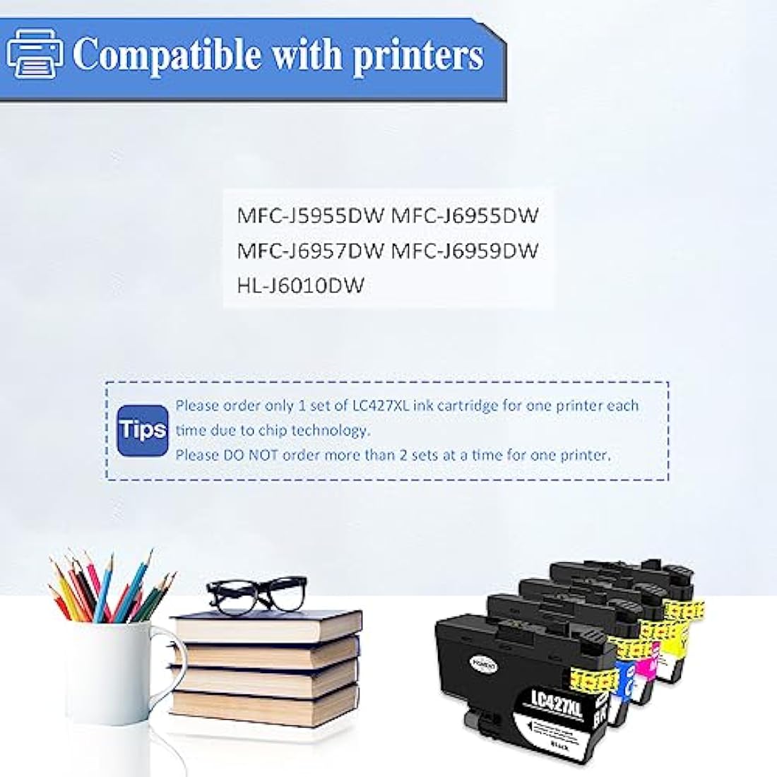SHUOLEI LC427XL Ink Cartridges Compatible with Brother LC-427 XL LC427 Inkjet Cartridges Multi-Pack High Yield, for HL-J6010DW MFC-J5955DW MFC-J6955DW MFC-J6957DW MFC-J6959DW (4 Pack - BK C M Y)