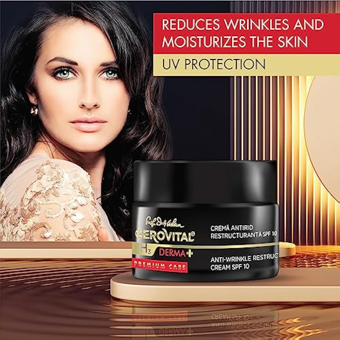 Gerovital H3 Derma+ Premium Care Anti-Wrinkle Face Cream SPF 10 – Restructuring & Firming, Reduces Wrinkles, Restores Elasticity, Anti-Aging Skincare, 50ml