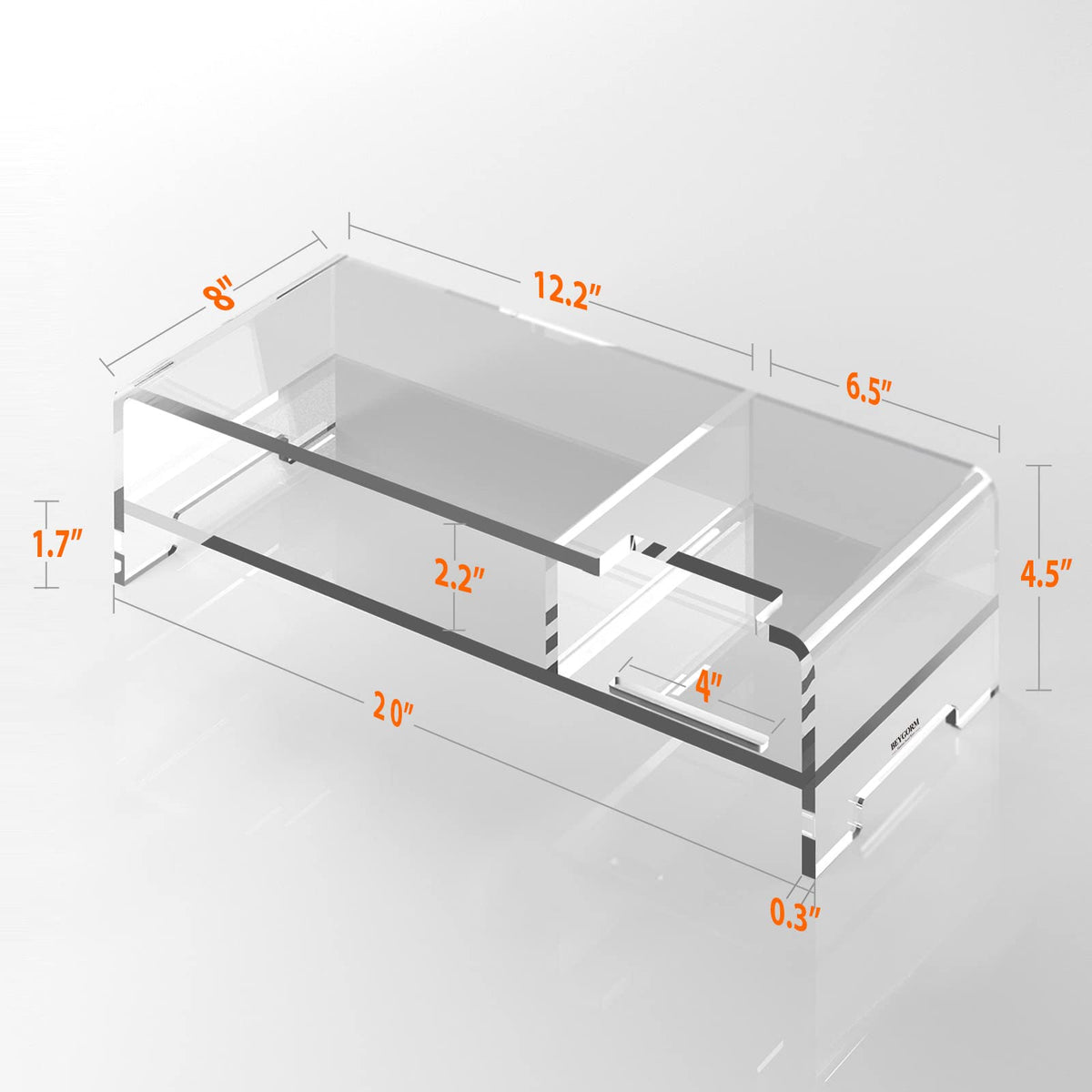 BEYGORM Acrylic Monitor Stand Riser, Wide 20", 2 Tier Computer with Storage, Desk Organizer Desktop Printer Laptop Storage Shelf Screen Holder Phone