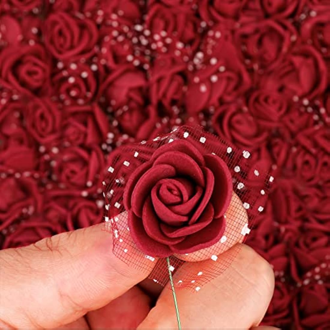 MWOOT Dark Red Roses Artificial Flower Heads, 144Pcs Mini Foam Roses for Crafts, Small Fake Roses Flower for DIY Wedding Halloween Party Festival Valentine's Day Decoration, 2.5CM Faux Flower Heads